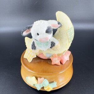 1993 Enesco Mary Moo Moo Hey Diddle Diddle Music Box Plays Twinkle Twinkle WORKS
